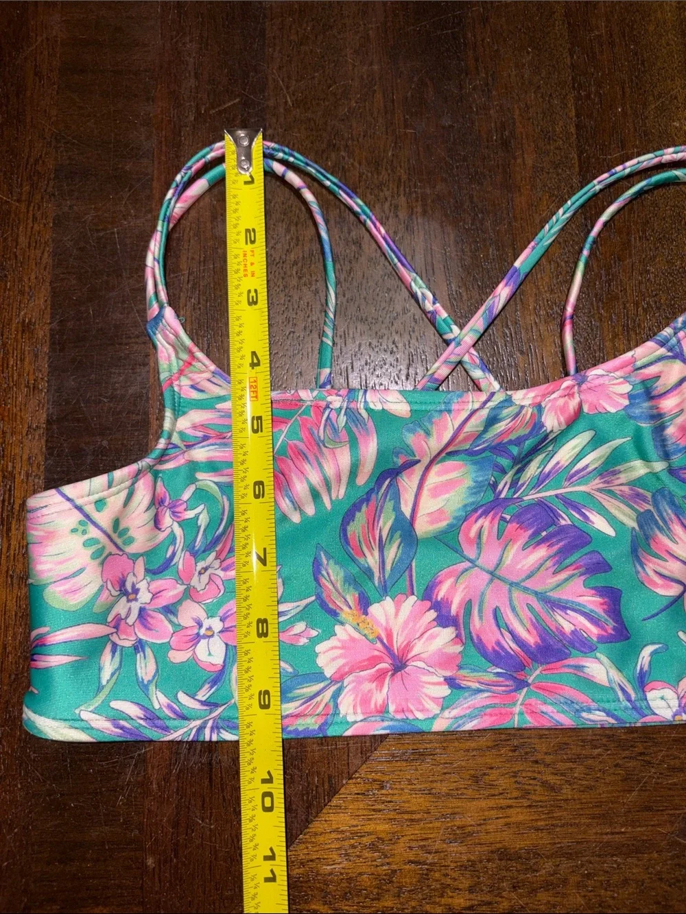Girl’s Tropical Floral Strappy Swim Top - Green/Pink